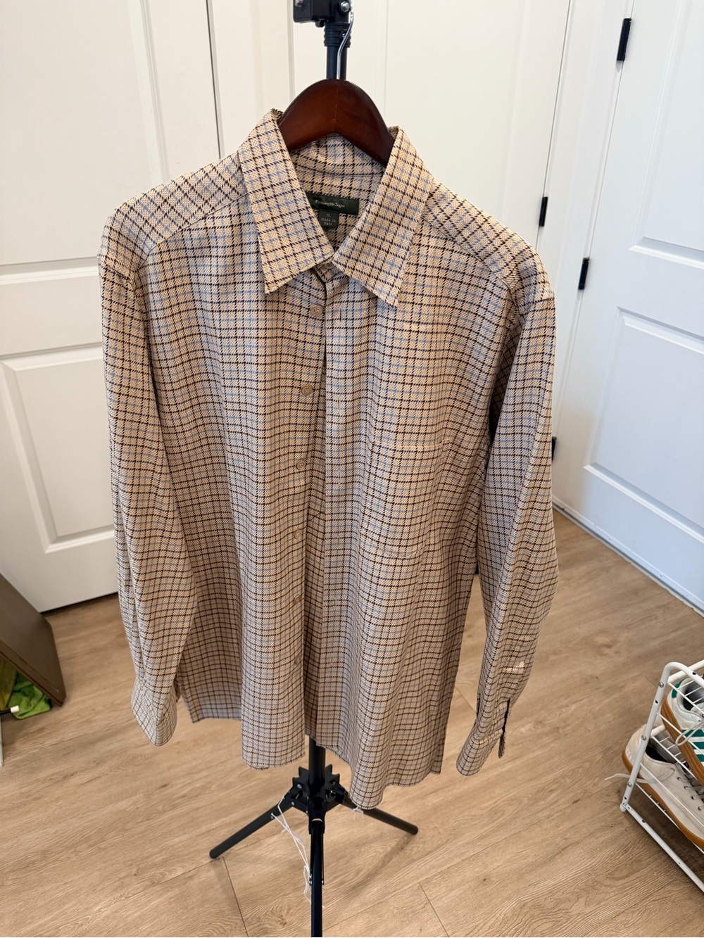 Zegna Mens Plaid Dress Shirt Size XL